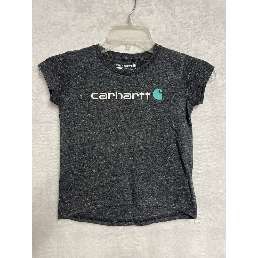 Carhartt Girls Size 4 Gray Speckled Core Logo Short Sleeve T Shirt NWT